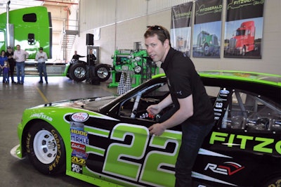 Keselowski climbs into the No. 22 Fitzgerald-sponsored Xfinity series car.