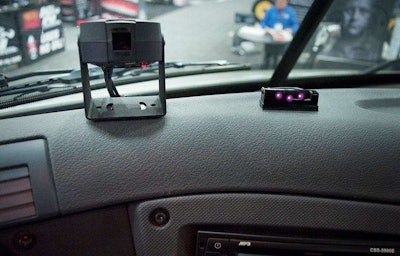 The Guardian dashcam, left, reads the driver’s face. The unit on the right sends out infrared light to help illuminate the face.