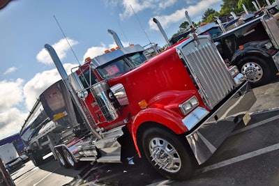 Leonard Whitaker's 2017 Kenworth W900L and 2017 Travis dump, dubbed 'Red Riding Hood,' tied of first place in the Combo - 2011 & Newer category.