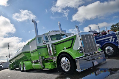 Bill Rethwisch's 2013 Peterbilt 389 and 2012 Polar tanker, shown by Jeff Schultz at the 75 Chrome show, won first place in the Combo - 2013 & Newer category, as well as first place in the Interior - OEM Sleeper category and several other awards. The truck took home a Pride & Polish National Championship in 2014.
