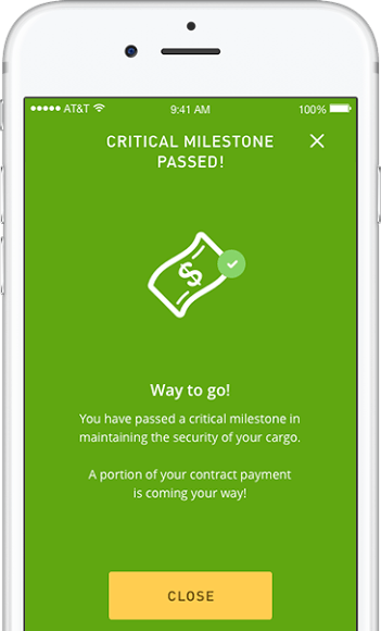 An operator’s milestone-passed screen on an iPhone.