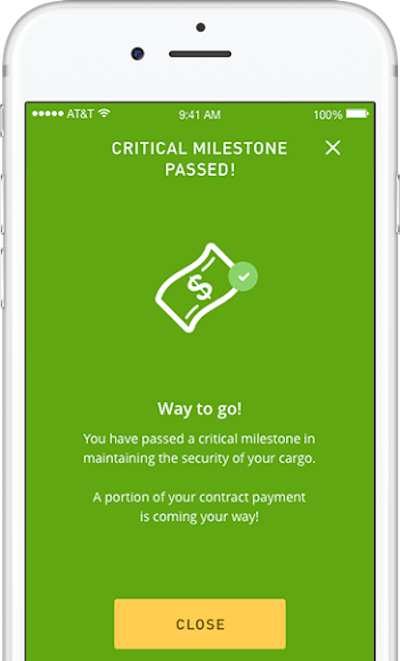 An operator’s milestone-passed screen on an iPhone.