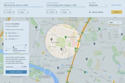 A shipper’s map-based view after a search for truck capacity in the system.