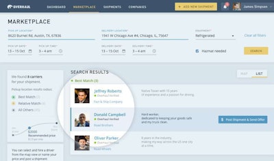 A shipper’s search view of the prospective operators for a move.