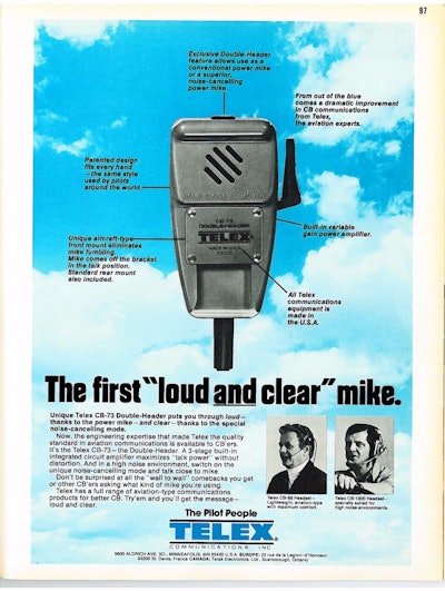 An ad for a Telex CB microphone in the October 1976 issue of Overdrive.