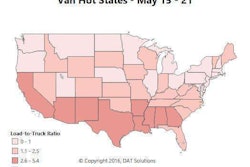 Texas and California are Hot States for vans this week, as demand increases all across the Southern band of states. Rates are trending up in Stockton, CA and Buffalo, NY. There are lots of loads in Atlanta, but rates are moving down. Chicago van freight has been weak this spring, and it’s not improving yet.