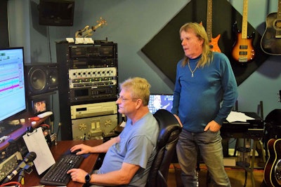 It's home to the business of Donnie Gullett, pictured sitting at the controls with percussionist Roger Clark (standing).