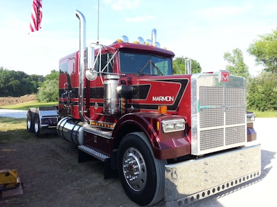 This 1988 Marmon is powered by a Cat engine and a 13-speed transmission. The remodeled truck is for sale on the lot at Midwest Truck and Trailer in Brookvill, Ohio.