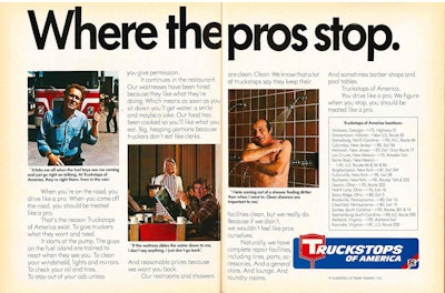 Changing times | By the late 1960s, the U.S. Interstate system had expanded to a point where large truck stop chains and their ability to offer larger lots and better amenities made them the preferred destination for on-highway truckers, as this two-page spread in a 1968 edition of Overdrive shows.