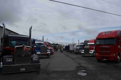 The view down the center line of trucks on the lot out front early this morning, just prior to rags down.