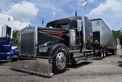 Fleenor Bros.' Kyle Cousins is showing this Cummins-powered 2008 Kenworth W900 -- returned to the show circuit after a few years' hiatus and with a major facelift, particularly in the interior. (The stainless Great Dane van he's showing with he credits Chance 2 Transport's Rod Miller with inspiring -- regular readers may well recall Miller's somewhat similarly outfitted trailer from last year's Crossville show.)