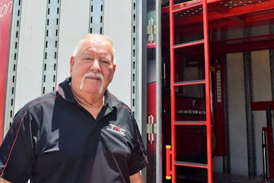 While Jackson was walking me around the unit, an open car hauler fully loaded with nine vehicles backed into the spot next to him. Jackson can get, at most, five cars in his trailer, given his combination rig itself weighs around 55,000 lbs. itself. (Five Tesla Model S sedans put him right up against the 80,000-lb. weight limit, he says. Meanwhile, the Model X SUV itself weighs 5,500 lbs. in total.) All the same, that, he said, pointing to the open carrier, 'is easier than this.' Part of the reason you'll see in the following photo: