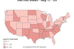 Atlanta, Dallas and Houston are the top three markets for load posts on DAT load boards, but outbound van rates are dropping in all three places. When rates fall in so-called “head haul” markets, however, the return rates tend to rise. You don’t have to go into Denver or Seattle to enjoy a rate increase, just be aware of the trends in both directions of any round trip before you choose a load and a destination. As for the lightening demand picture in the map compared to prior weeks: “If the past is the preface to the future,” says DAT’s Ken Harper, “look for the color to come back into the Hot States maps in late August to mid-September.”