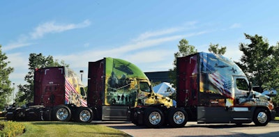 Earlier this year, U.S. Xpress had six 2016 Freightliner Cascadia Evolution models in military themes it presented to selected drivers and teams. All of the trucks and their drivers can be seen here.