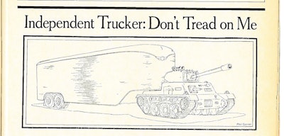 Overdrive drew attention from the national press for fearlessly taking on the Jimmy Hoffa-led International Brotherhood of Teamsters. This drawing accompanied an article by Overdrive founder Mike Parkhurst that originally appeared in Rolling Stone. Chief among his points were owner-operators’ reluctance to join the Teamsters because of the group’s corrupt practices and anti-owner-operator agenda. Overdrive published the article in the May 1974 issue.