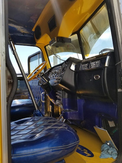 The blue with metallic flakes interior scheme of “Chicken Thang” was inspired by diner chairs from the 1960s and 1970s.