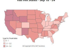 Van overview: West Coast markets are hot, and they’re getting hotter. The load-to-truck ratio in Los Angeles lit up the entire state of California on the Hot Market map. Van trends are more mixed in the Midwest, and rates are moving down in the East.