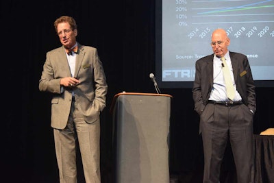 FTR economists Noel Perry, left, and Larry Gross said automation will revolutionize the trucking industry in the next two decades, and carriers need to be prepared to weather the major changes it will bring.