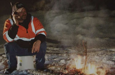 Todd Dewey’s birthday bonfire on “Ice Road Truckers (History Channel image)