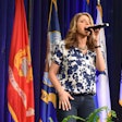 Janine Stange sings the national anthem at the Great American Trucking Show. She also performed this year at the Mid-America Trucking Show and last year at Wreaths Across America, a program that relies on fleets to help get wreaths placed at military cemeteries during the holidays. She will perform for the newly elected president Jan. 20 at the American Legion Salute to Heroes Inaugural Ball.