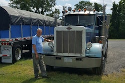 For 18 years, Richard Maxwell has been driving a Caterpillar-powered 1984 Peterbilt 359, pulling a Benson flatbed.