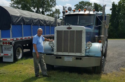 For 18 years, Richard Maxwell has been driving a Caterpillar-powered 1984 Peterbilt 359, pulling a Benson flatbed.
