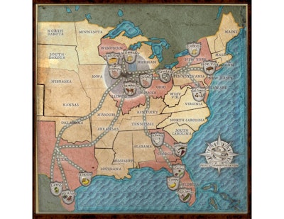 Percy Transport co-owner Tom Stawinski devised this map, showing the company’s primary produce lanes, to help in recruiting.