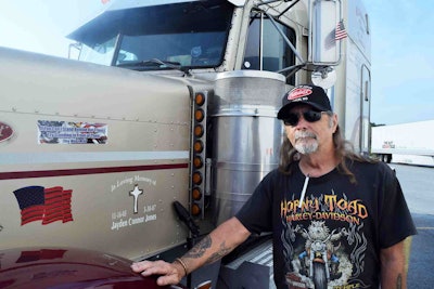 Owner-operator Charlie Flowers didn’t serve in the military himself, but his 2000 Peterbilt 379 carries a patriotic theme and, among other members of the family, his daughter was in the Army.