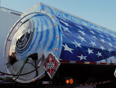 The tanker’s front is dedicated to U.S. soldiers that never came back from foreign wars, showing the POW-MIA isignia.