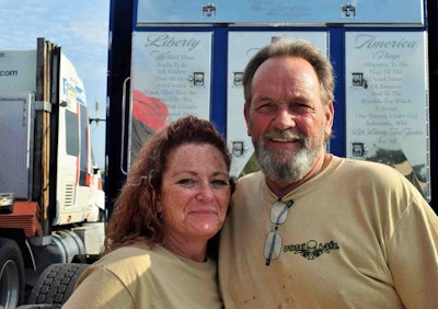 Owner-operators Jim and Tani Langton run leased to Trailer Transit in the Canada-built 2000 Western Star pictured above, carrying a patriotic motif.