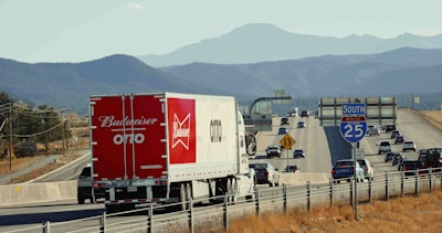 A Volvo VNL equipped with the Otto retrofit autonomous system hauled a load of Budweiser 125 miles in October in Colorado.
