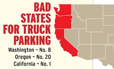 States along the I-5 corridor ranked fairly high for the biggest truck-parking issues in Overdrive’s December 2015 analysis of the problem. That ranking was based in part on data from the Jason’s Law survey and Overdrive’s own reader survey about the parking issue.