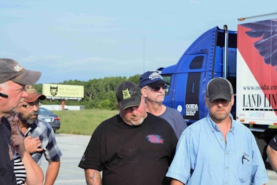 Michael Suson (pictured, center) of Lawton, Okla., drove his “Truckers for Truckers” 2016 Cummins-powered KW W900 in the convoy. Suson started the Truckers for Truckers Facebook group as a means for drivers who deal with depression and related issues to network and support each other.