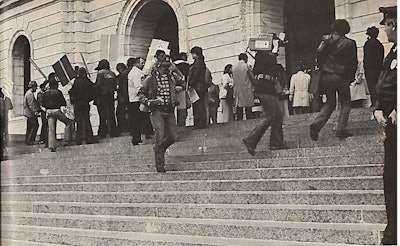 The photo hereo shows ITA members picketing on the U.S. Capitol steps. The photo ran in the July 1979 Overdrive.