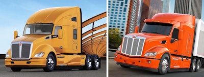 The Kenworth T680, left, and the Peterbilt 579 EPIQ, right, will be on display at the 2017 Mid-America Trucking Show, the companies said this week.