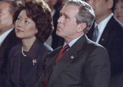 Chao, left, served eight years in President George W. Bush’s Cabinet. Her experience as Labor Secretary has been applauded by industry lobbyists.