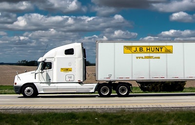 J.B. Hunt semi-truck pulling a J.B. Hunt wrapped dry van