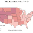 Van overview: Van freight didn’t see a big boost in the last full week of October, but load posts started rising at the end of the week, with an extra surge on Halloween. The month as a whole was strong compared to last year, however. Rising markets include three major van markets that saw outbound rates rise at least 2 percent for the month of October: Los Angeles, Dallas, and Denver. Volumes also rose significantly in L.A., likewise in Atlanta and Chicago. But as noted above, van rates barely moved on a majority of the 100 highest-volume lanes last week. Pricing stabilized in Charlotte, after some up-and-down weeks following Hurricane Matthew.