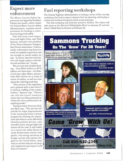 Overdrives coverage of the establishment of FMCSA, from the January 2001 issue.