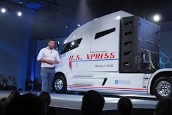 Trevor Milton, founder of Nikola Motor Company, unveiled the fully-electric Nikola One Class 8 truck at company headquarters in Salt Lake City.