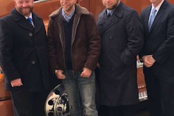 Troy Davidson, far left, won the pictured Kenworth T680 after being named the Top Veteran Rookie Driver. Davidson is an owner-operator with Werner. The award’s other two finalists were, Kevin Scott (second from left) and Russel Hardy, second from right. The three are pictured here with Brad Bentley, director of FASTPORT.