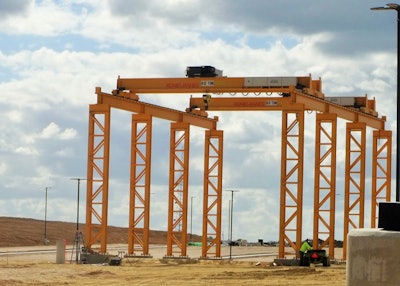 The crane assembly during the construction at the Laredo site.