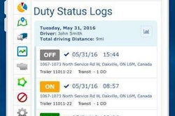 Geotab’s overall telematics solutions includes e-log functionality, as shown here in a screenshot from MyGeotab management app now available on iPhones and iPads.