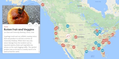 The AtlasObscura.com interactive map of 2016 truck spills is available via this link.