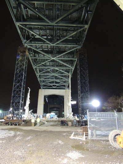 The Pennsylvania Turnpike Commission says engineering crews have begun to build jacking towers to jack the bridge back up to its original height so the fracture can be repaired. (Photo courtesy PTC)
