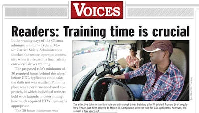 Alaska-based driver and trainer Dan Tucker, the author of this editorial, was responding to recent coverage of the lack of a behind-the-wheel minimum number of hours in FMCSA’s driver-training rule, also featured in this month’s print issue of Overdrive.