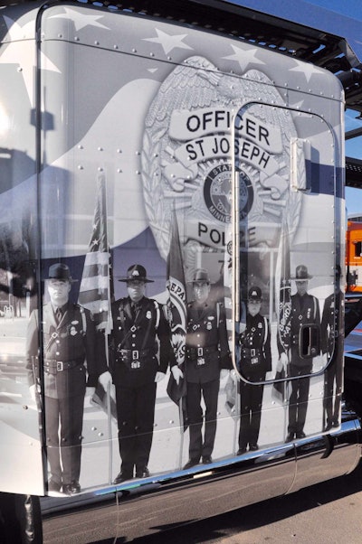 This and other photos from local police departments in Minnesota establish the truck’s theme of honoring officers who’ve given their lives on the job.