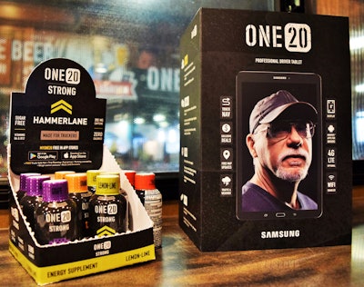 In addition to its Samsung tablet for drivers, One20 has also designed and launched its own energy shot, at a price point well below the competition’s, Schenk says. “