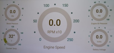 Two gauges screens in the DriverConnect app offer truck-status gauges for 10 metrics of most use for drivers, including instant fuel economy, lifetime fuel economy, speed, transmission oil temp, engine speed, battery voltage, oil pressure, coolant temp and boost pressure.