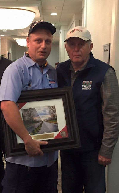 Professional mover Steven Meyer (left) with Wreaths Across America’s Founder Morrill Worcester after receiving the “Greatest Impact” honor from the organization in 2015.